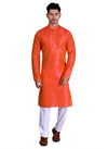 Orange Colour Latest Designer Plain Pure Art Silk Function Wear Kurta and Pajama 3009